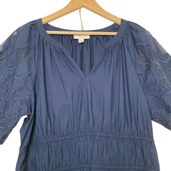 On 34th Women's Plus Size 0X Cotton Embroidered A-Line Maxi Dress, Intrepid Blue - Picture 7 of 15